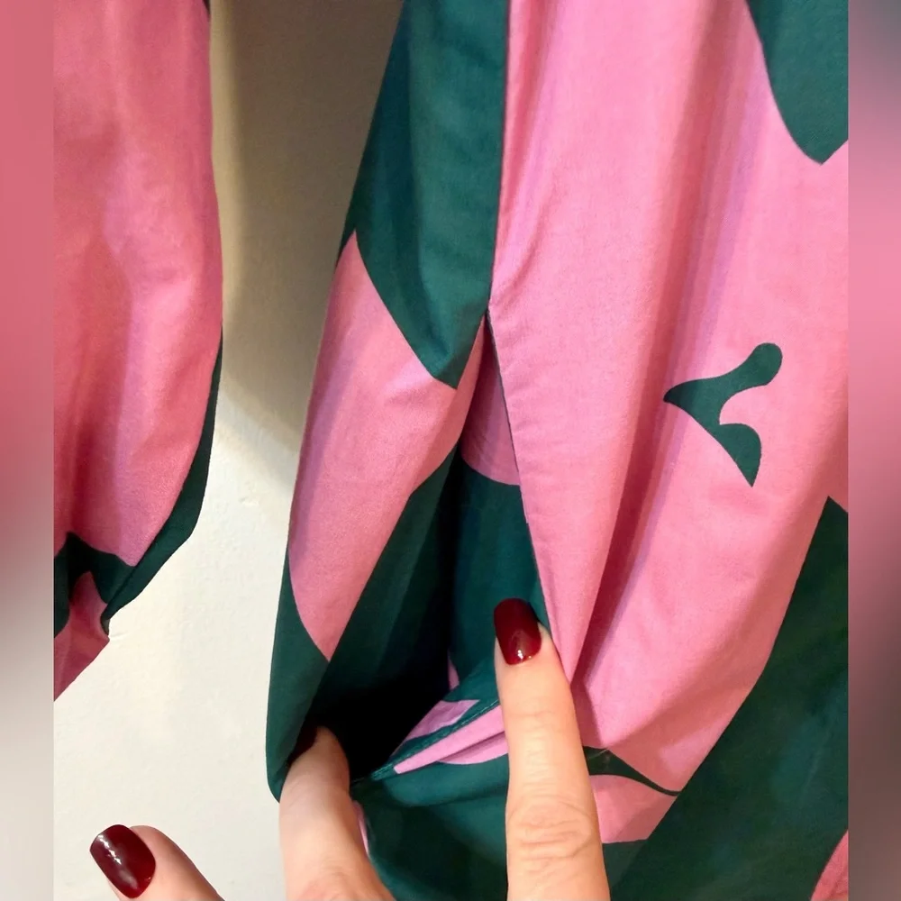 Tuckernuck Hyacinth House Arem Caftan Hunter Green and Pink Floral Size XS - Picture 9 of 13